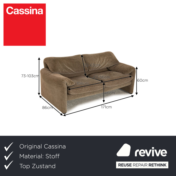 Canapé deux places en tissu Cassina Maralunga, marron et gris, fonction manuelle