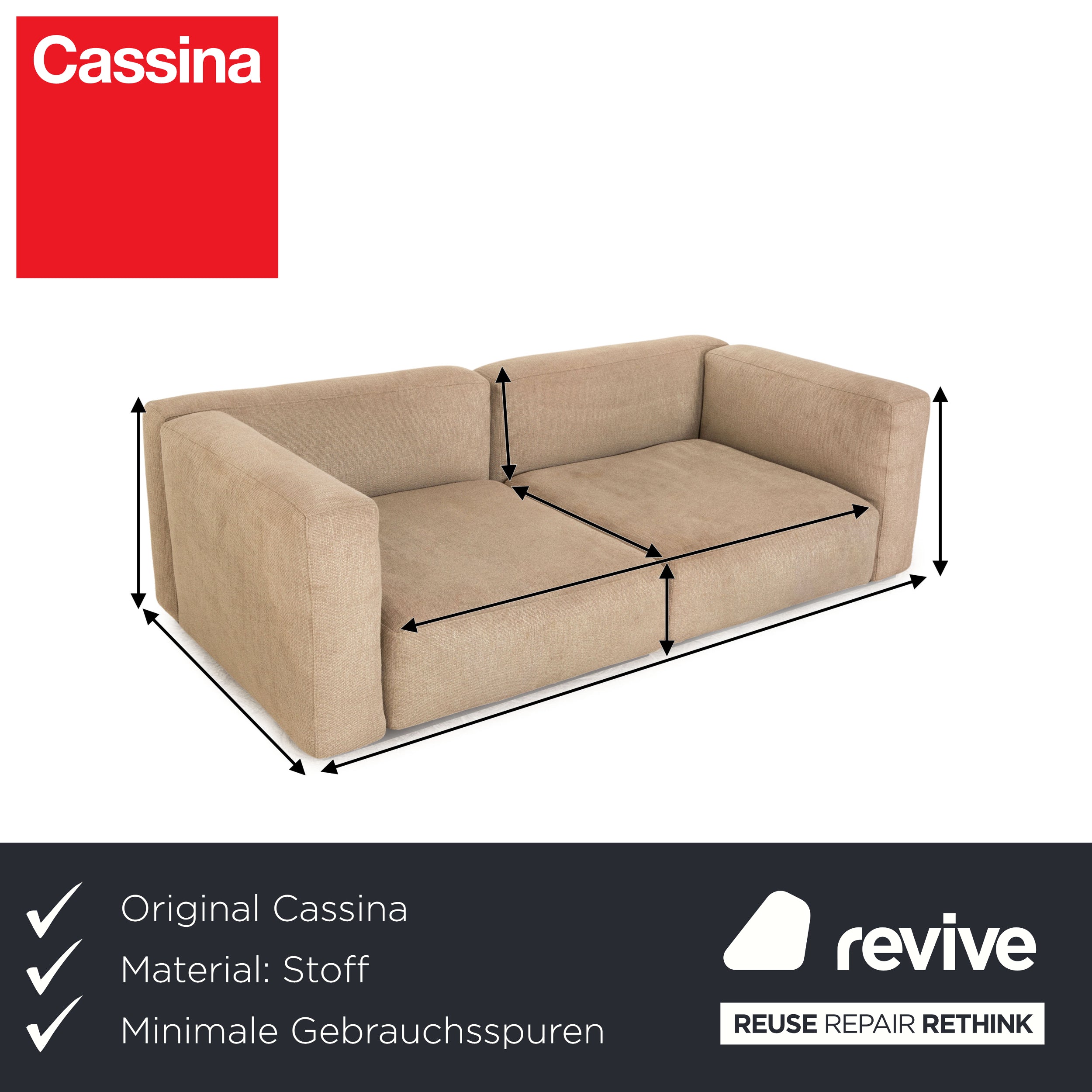 Cassina Mex Cube Fabric Three Seater Beige Sofa Couch