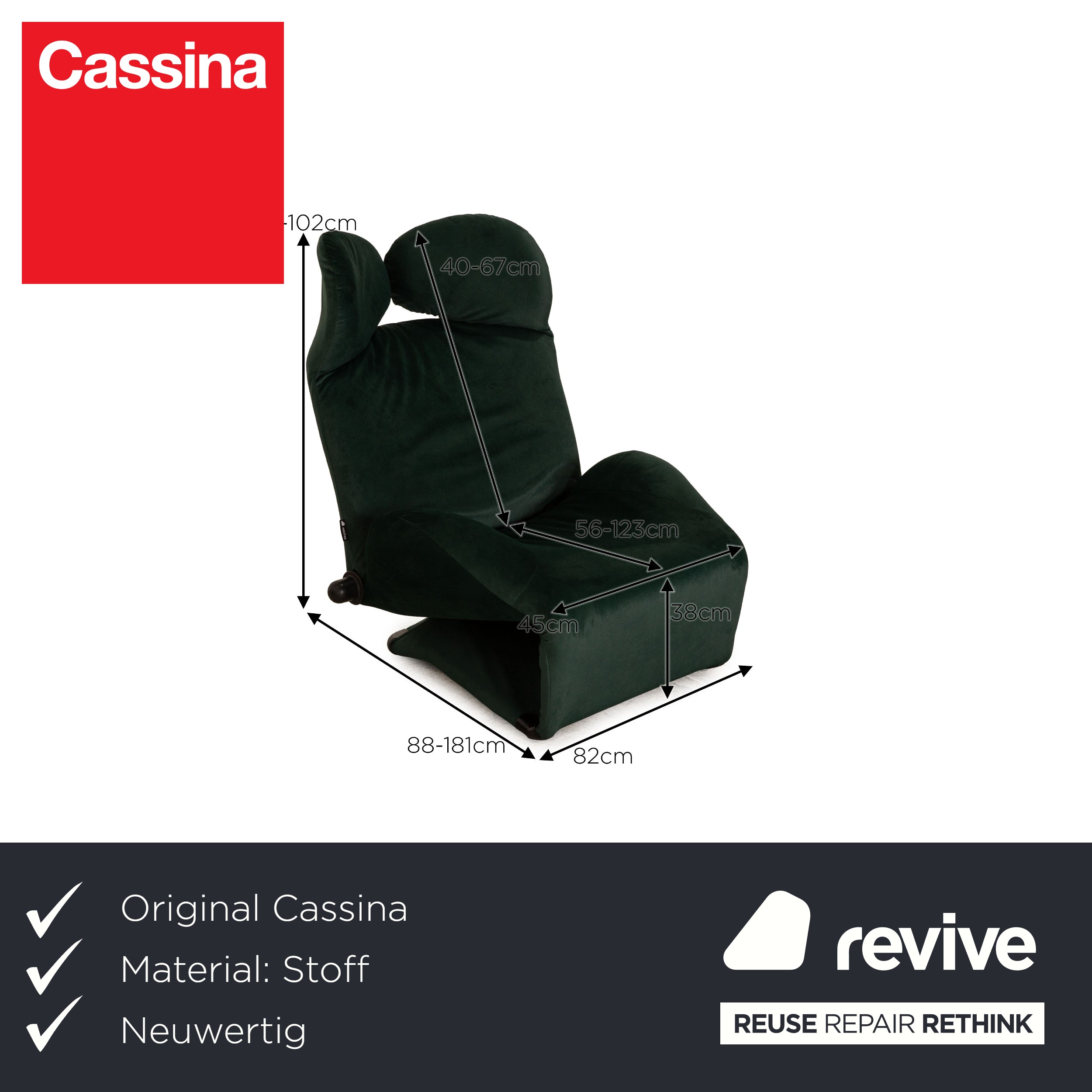 Cassina Wink Stoff Sessel Neubezug Grün Funktion