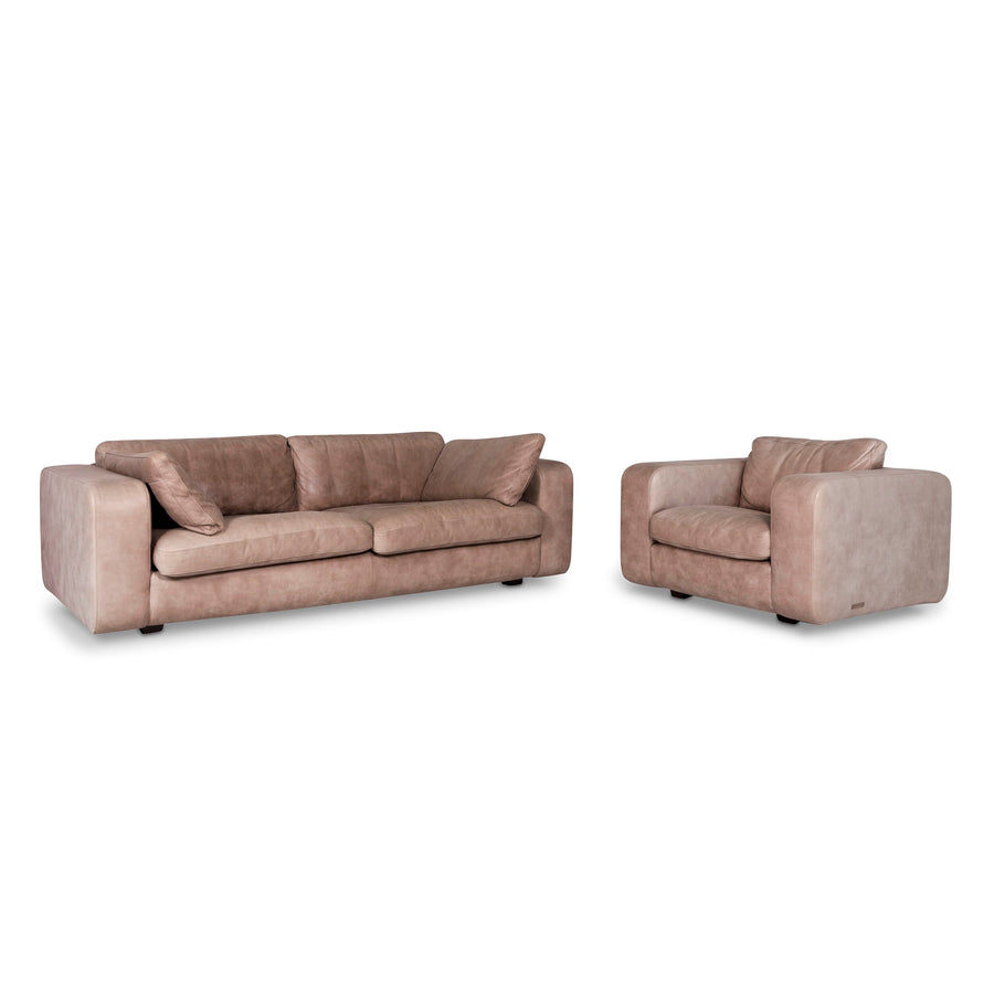 Machalke leather sofa set brown beige 1x three-seater 1x armchair #9615