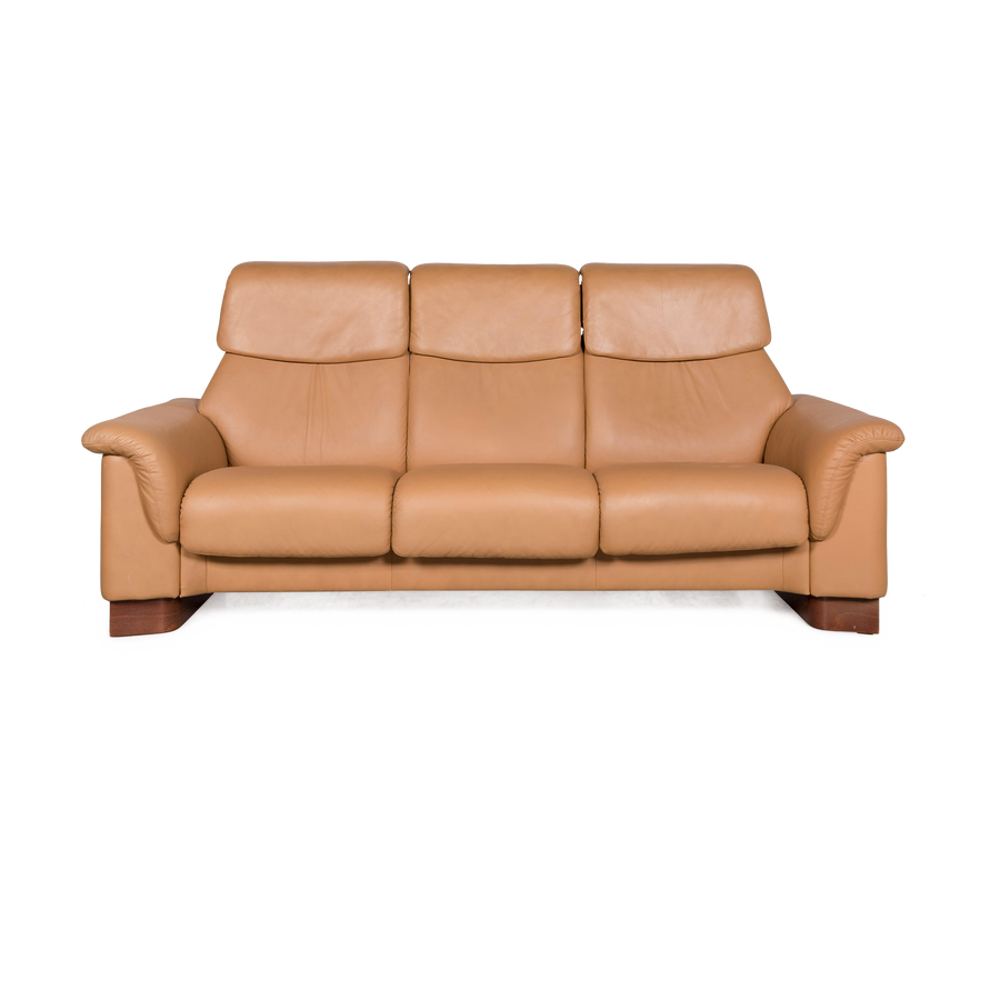 Stressless leather sofa brown real leather three-seater couch relax function #7809