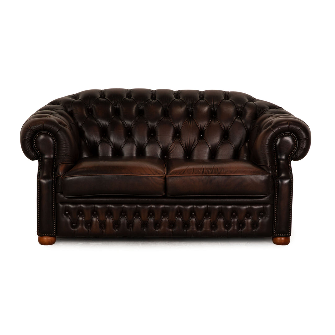 Centurion Chesterfield Leather Two Seater Brown Sofa Couch