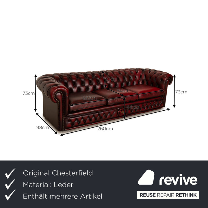 Chesterfield Buckingham Leder Sofa Garnitur Rot Braun Dreisitzer Sessel Hocker Vintage Sofa Couch