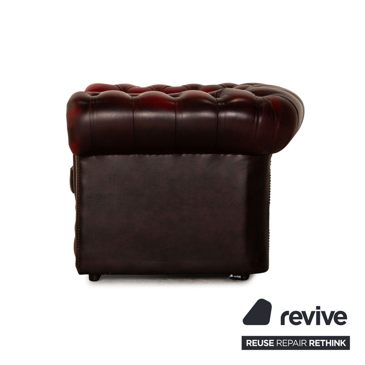 Chesterfield Buckingham Leder Sofa Garnitur Rot Braun Dreisitzer Sessel Hocker Vintage Sofa Couch