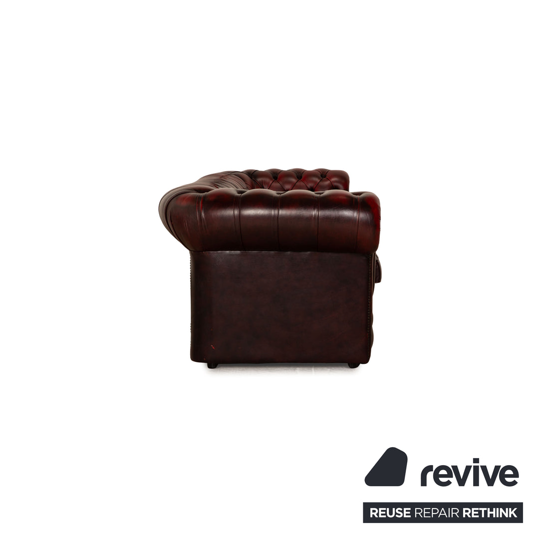 Chesterfield Buckingham Leder Sofa Garnitur Rot Braun Dreisitzer Sessel Hocker Vintage Sofa Couch