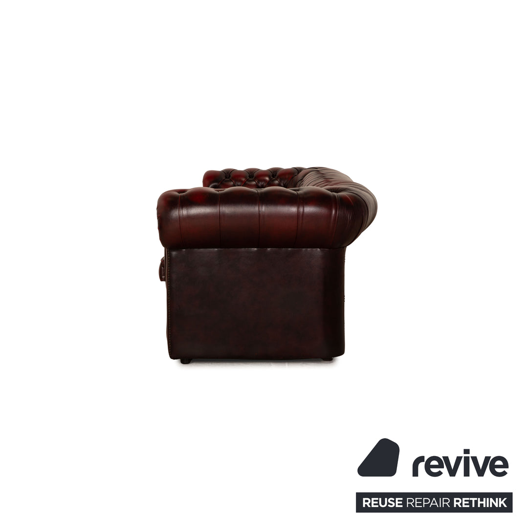 Chesterfield Buckingham Leder Sofa Garnitur Rot Braun Dreisitzer Sessel Hocker Vintage Sofa Couch