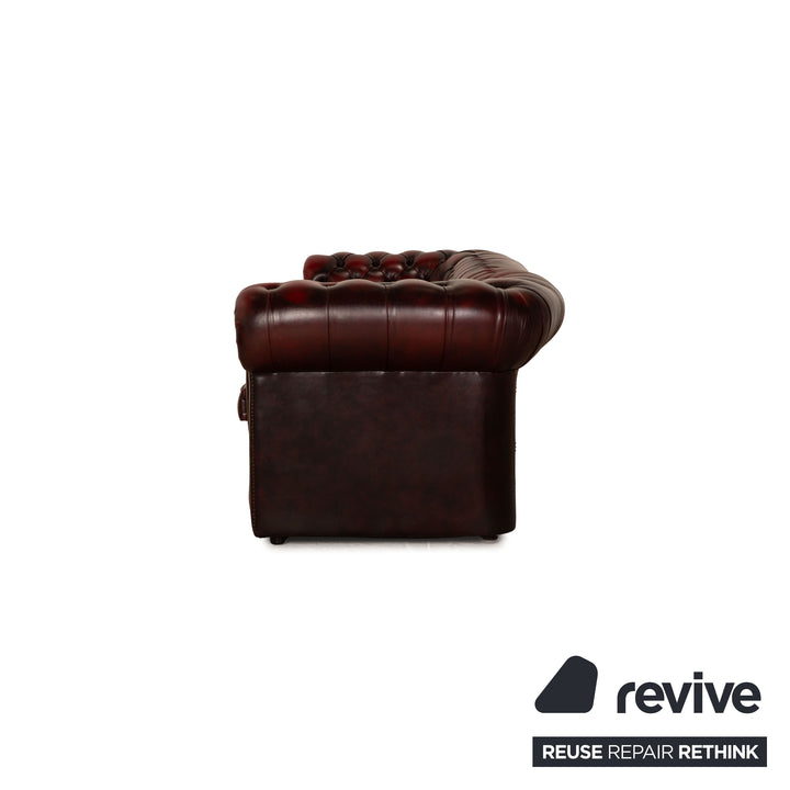 Chesterfield Buckingham Leder Sofa Garnitur Rot Braun Dreisitzer Sessel Hocker Vintage Sofa Couch