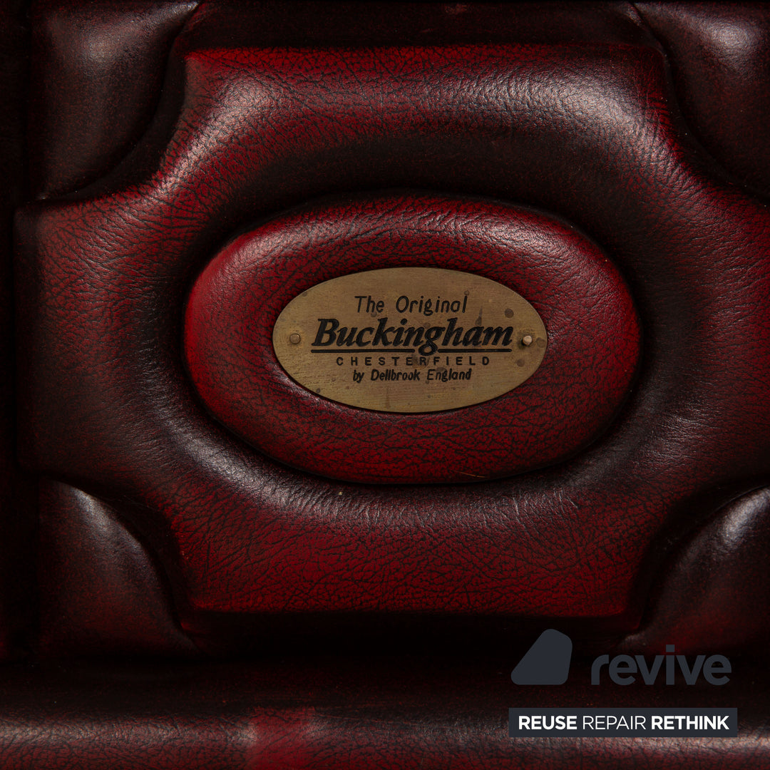 Chesterfield Buckingham Leder Sofa Garnitur Rot Braun Dreisitzer Sessel Hocker Vintage Sofa Couch
