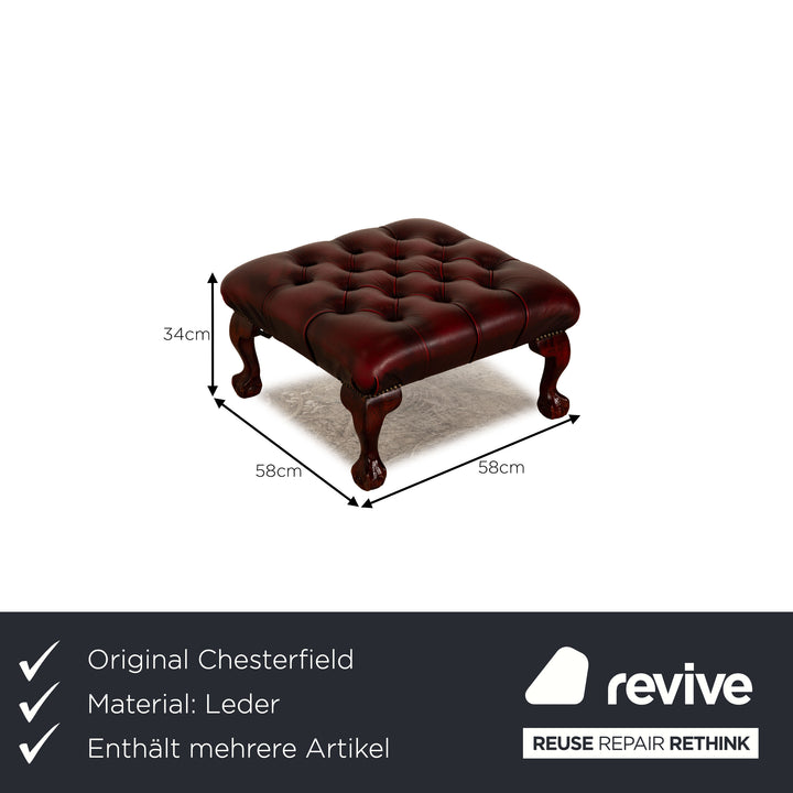 Chesterfield Buckingham Leder Sofa Garnitur Rot Braun Dreisitzer Sessel Hocker Vintage Sofa Couch