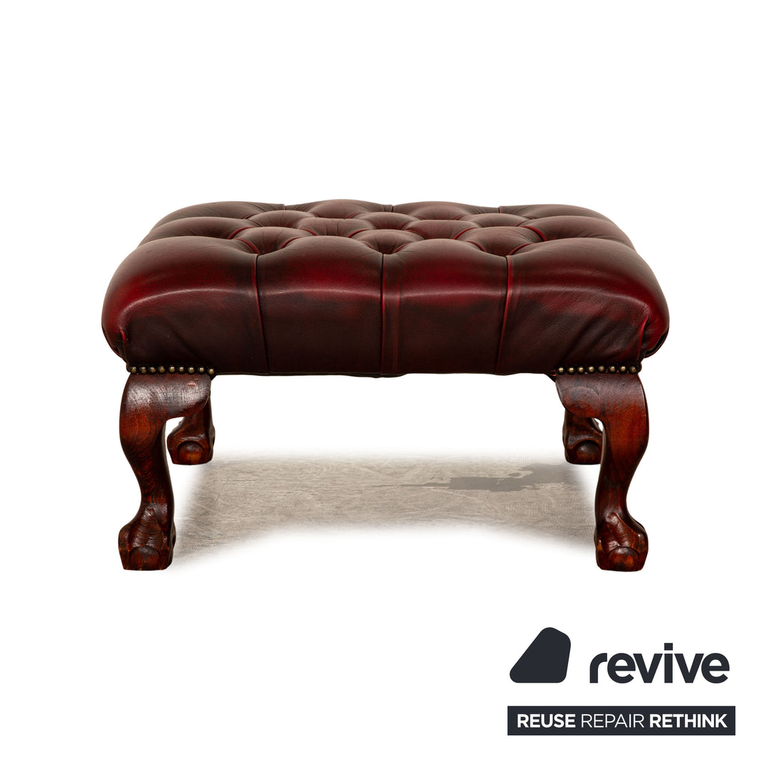 Chesterfield Buckingham Leder Sofa Garnitur Rot Braun Dreisitzer Sessel Hocker Vintage Sofa Couch