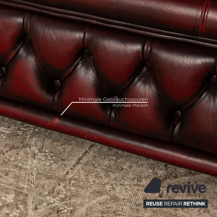 Chesterfield Buckingham Leder Sofa Garnitur Rot Braun Dreisitzer Sessel Hocker Vintage Sofa Couch