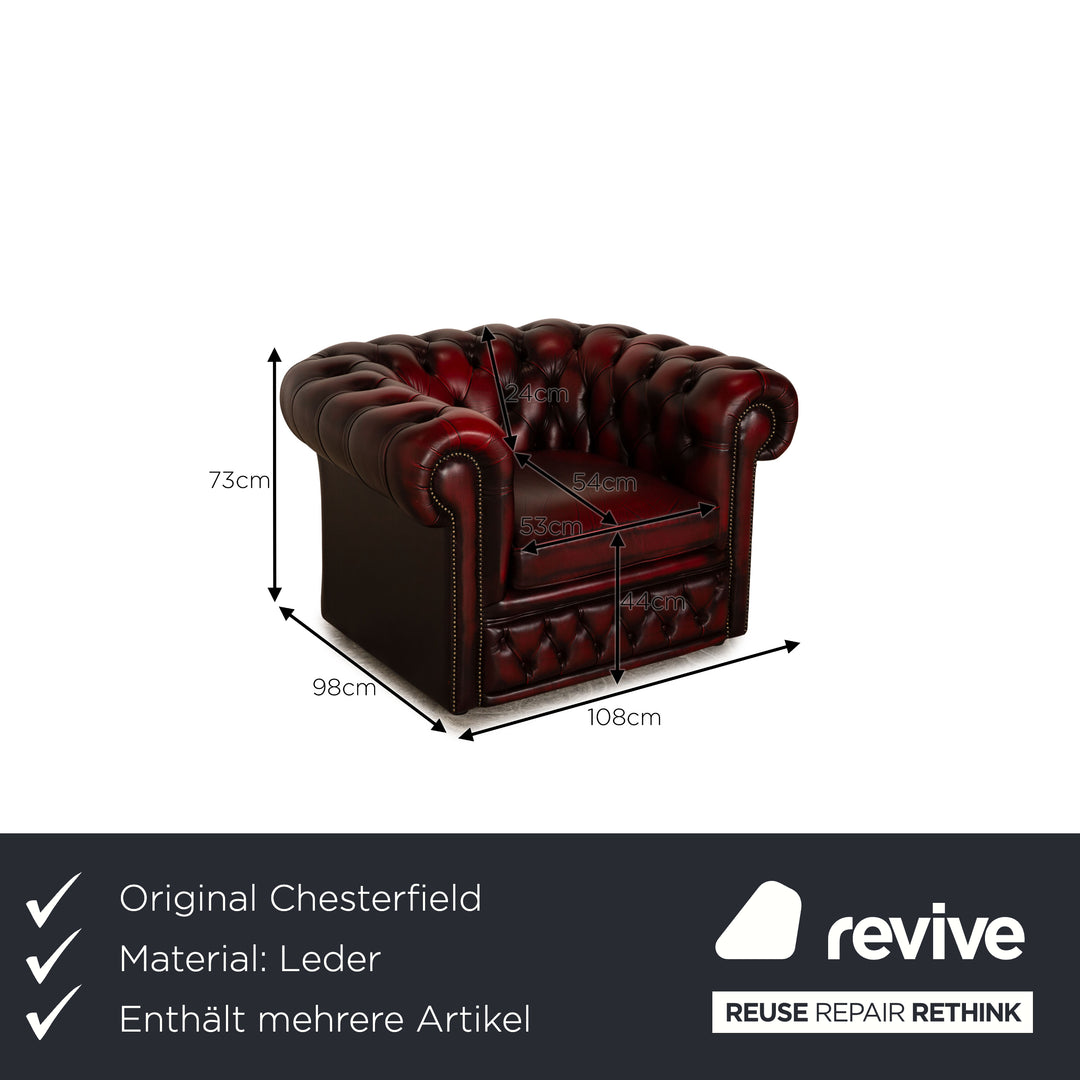Chesterfield Buckingham Leder Sofa Garnitur Rot Braun Dreisitzer Sessel Hocker Vintage Sofa Couch