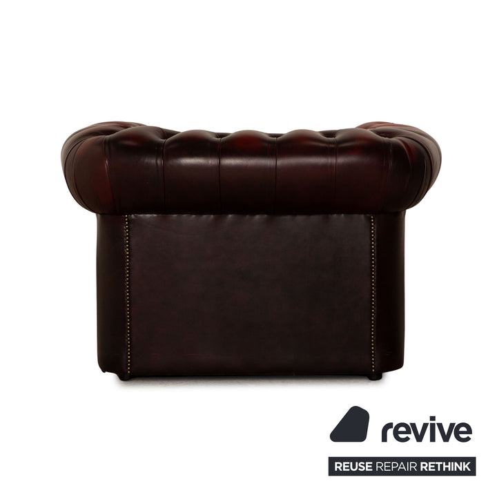 Chesterfield Buckingham Leder Sofa Garnitur Rot Braun Dreisitzer Sessel Hocker Vintage Sofa Couch