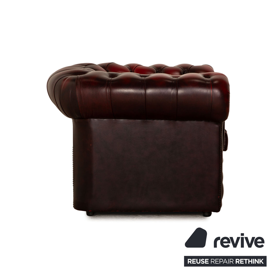 Chesterfield Buckingham Leder Sofa Garnitur Rot Braun Dreisitzer Sessel Hocker Vintage Sofa Couch