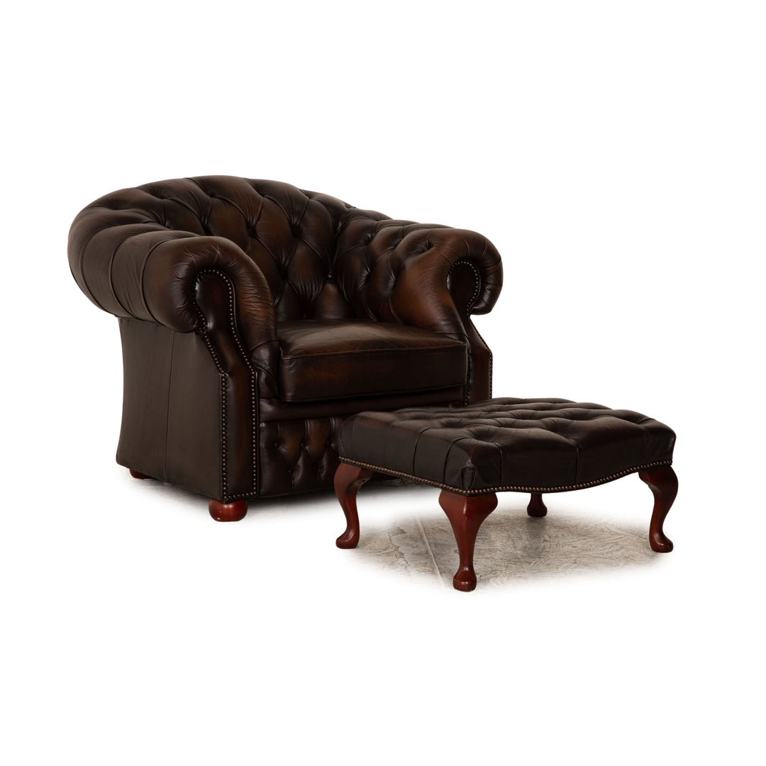 Centurion Chesterfield Leder Sessel Garnitur Rot Braun