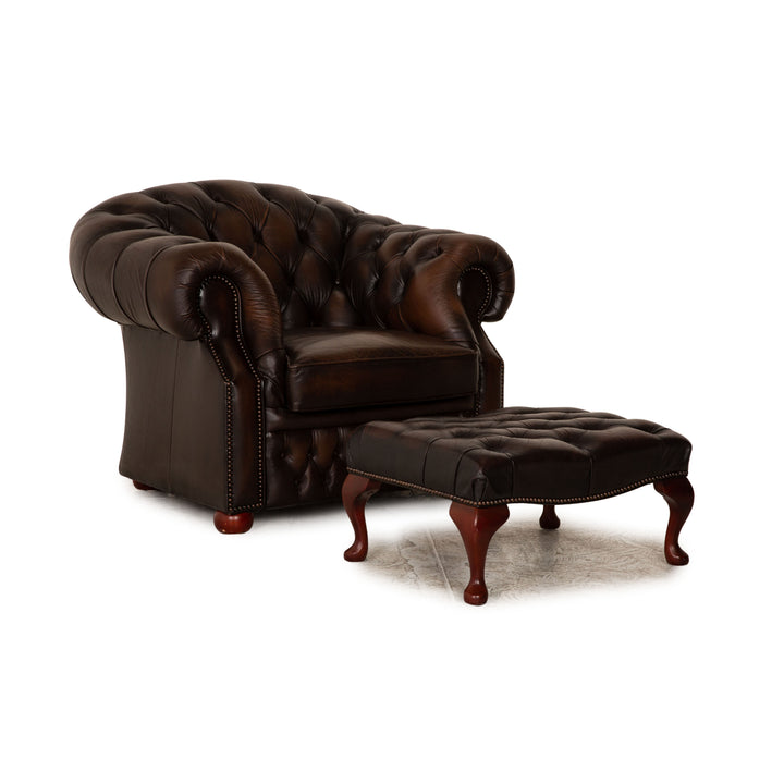 Centurion Chesterfield Leder Sessel Garnitur Rot Braun