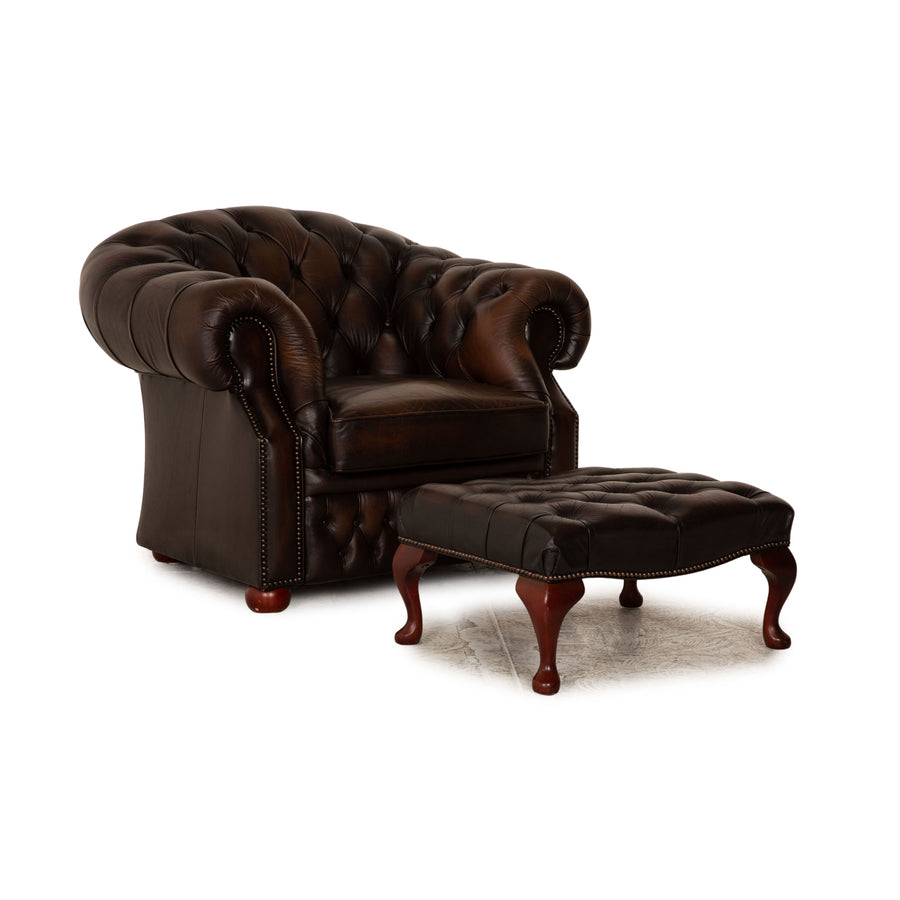 Centurion Chesterfield Leder Sessel Garnitur Rot Braun