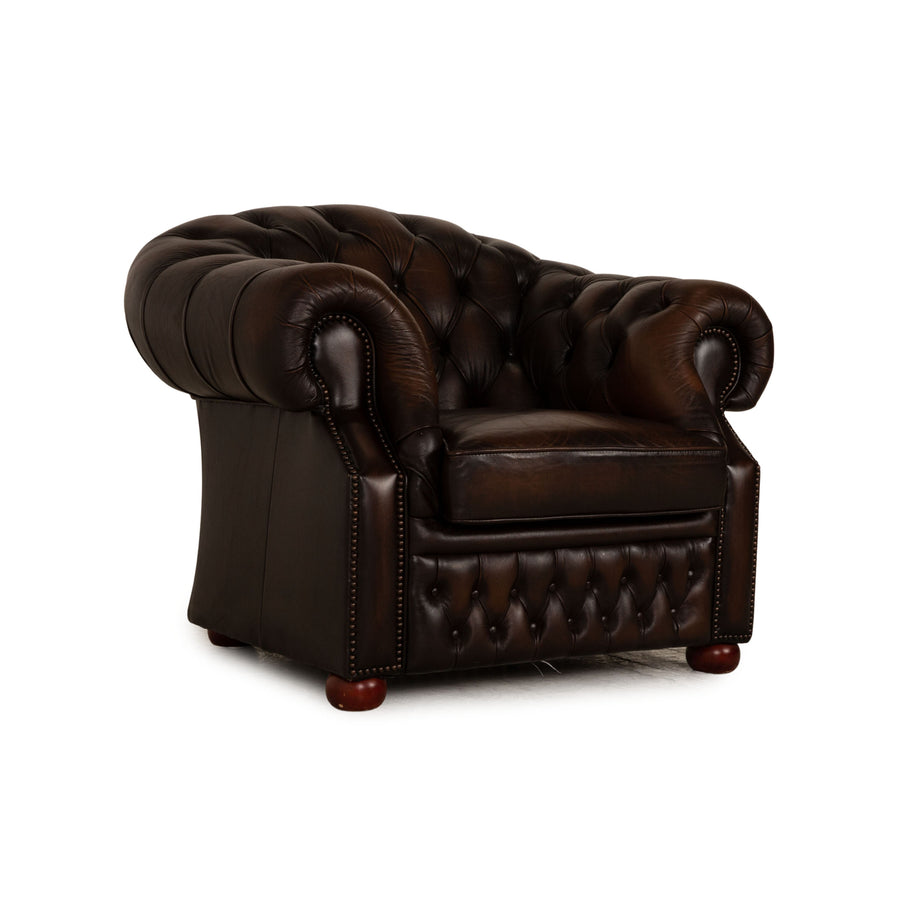 Centurion Chesterfield Leder Sessel Rot Braun