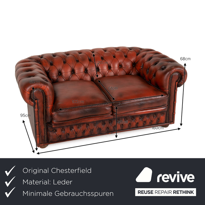 Chesterfield Centurion Leder Sofa Braun Zweisitzer Rot Couch
