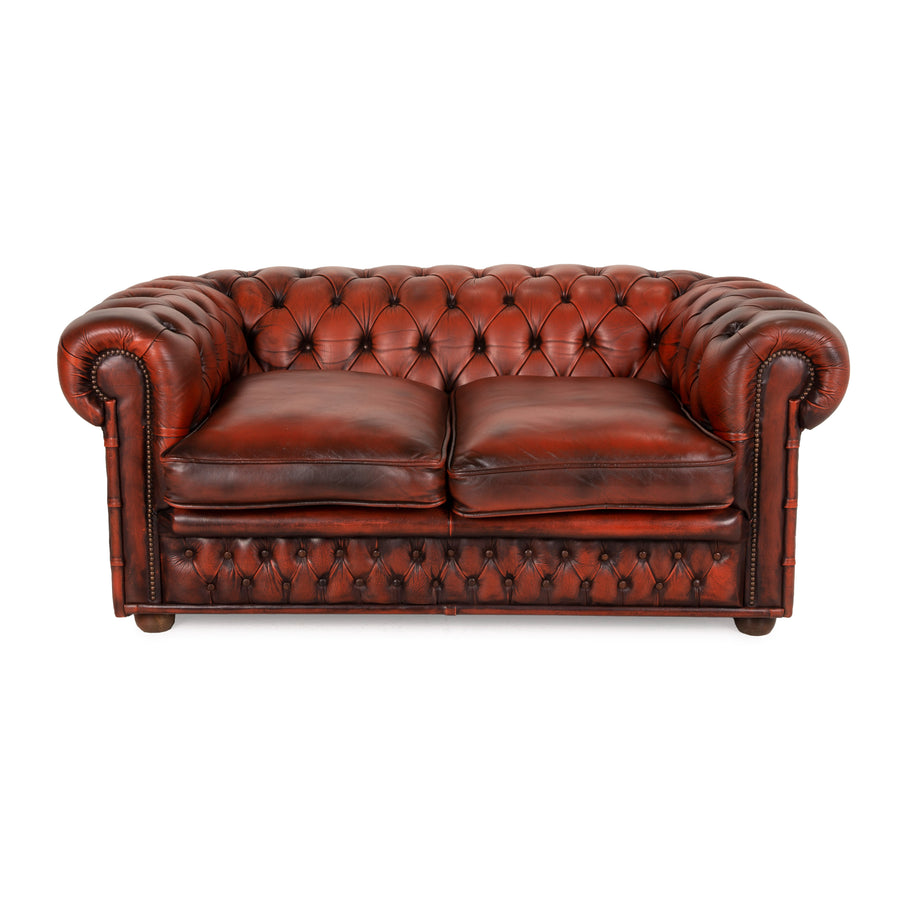 Chesterfield Centurion Leder Sofa Braun Zweisitzer Rot Couch