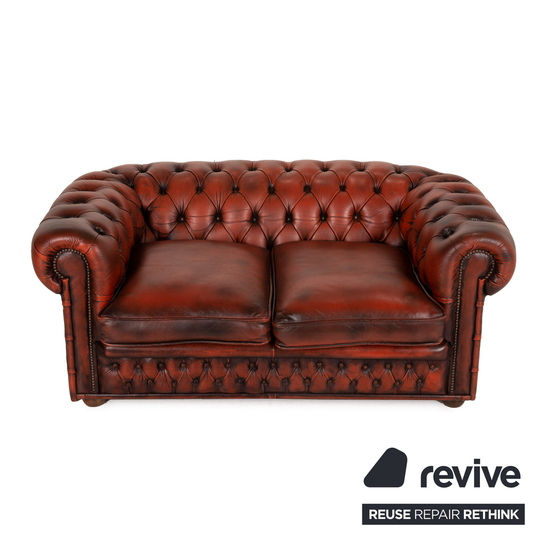 Chesterfield Centurion Leder Sofa Braun Zweisitzer Rot Couch