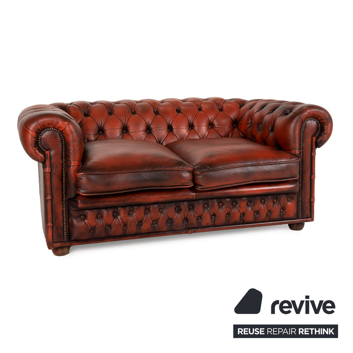 Chesterfield Centurion Leder Sofa Braun Zweisitzer Rot Couch