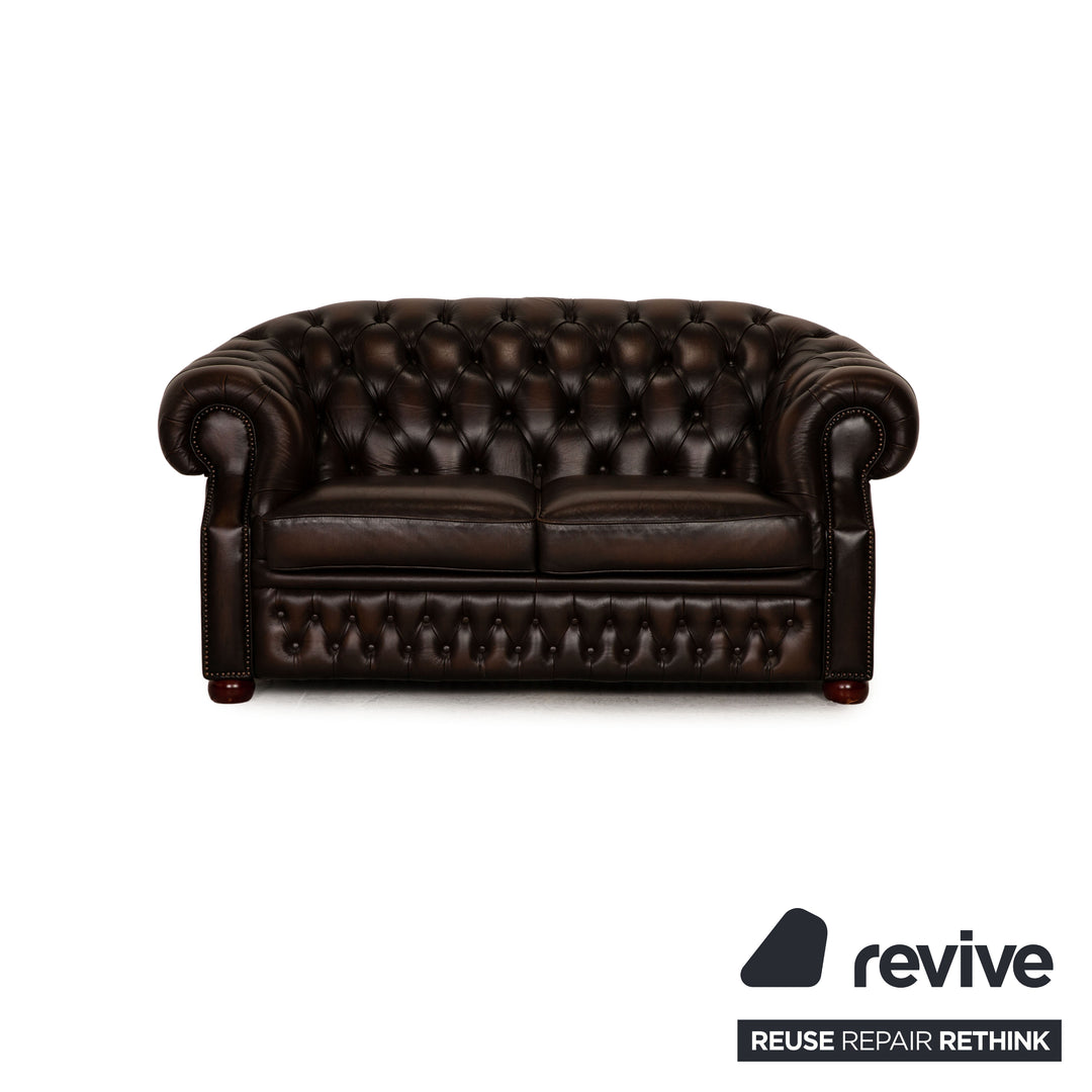 Centurion Chesterfield Leder Sofa Garnitur Braun Zweisitzer  Dreisitzer Sessel Hocker