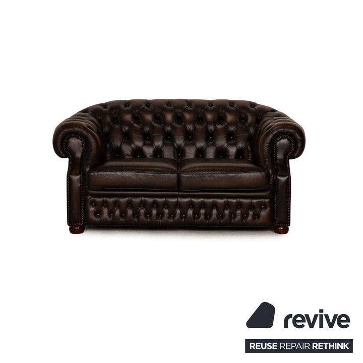Centurion Chesterfield Leder Sofa Garnitur Braun Zweisitzer  Dreisitzer Sessel Hocker