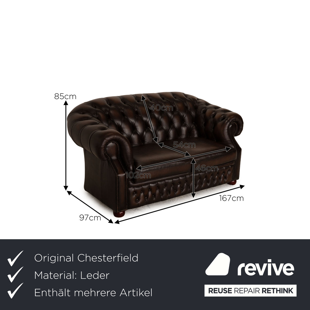 Centurion Chesterfield Leder Sofa Garnitur Braun Zweisitzer  Dreisitzer Sessel Hocker