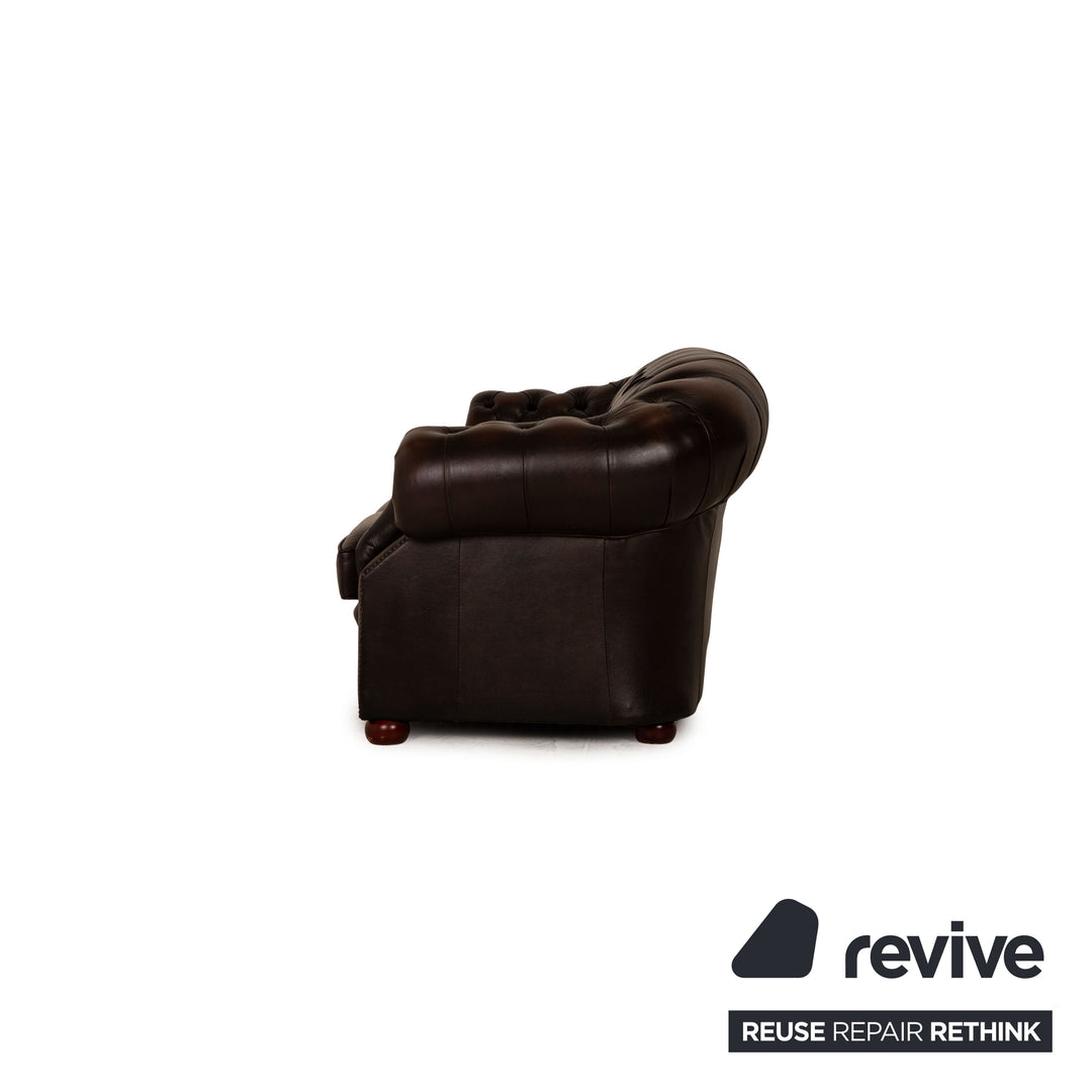 Centurion Chesterfield Leder Sofa Garnitur Braun Zweisitzer  Dreisitzer Sessel Hocker