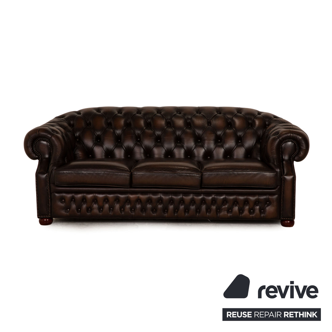 Centurion Chesterfield Leder Sofa Garnitur Braun Zweisitzer  Dreisitzer Sessel Hocker