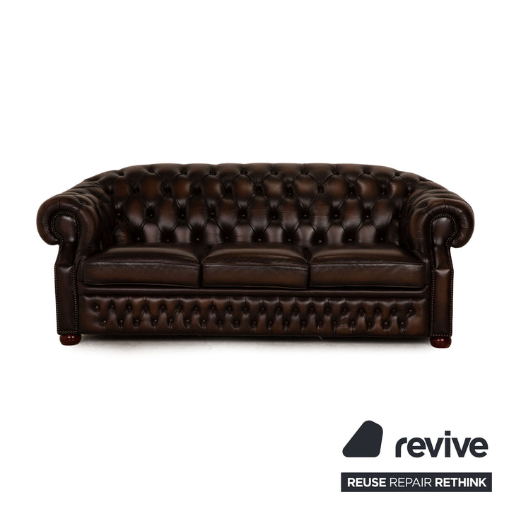 Centurion Chesterfield Leder Sofa Garnitur Braun Zweisitzer  Dreisitzer Sessel Hocker