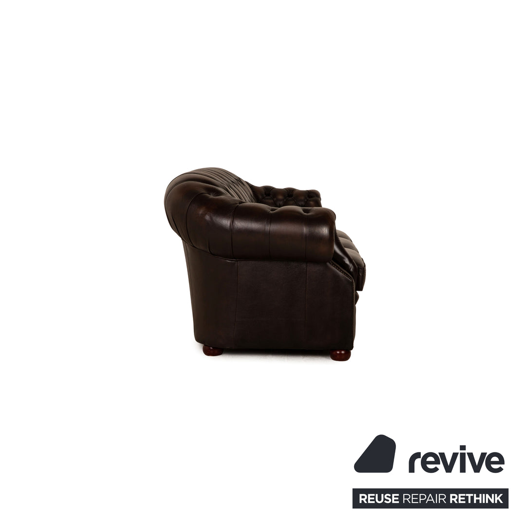 Centurion Chesterfield Leder Sofa Garnitur Braun Zweisitzer  Dreisitzer Sessel Hocker