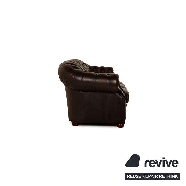 Centurion Chesterfield Leder Sofa Garnitur Braun Zweisitzer  Dreisitzer Sessel Hocker