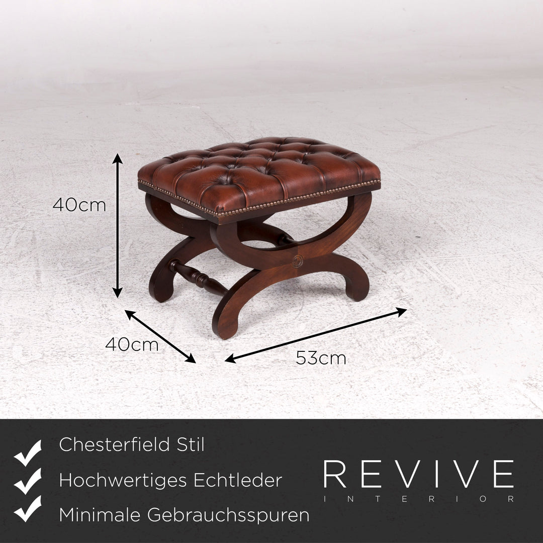 Chesterfield Leder Hocker Braun Schemel Retro #9876