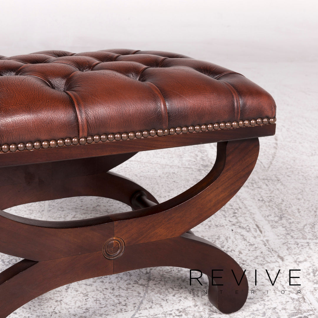 Chesterfield Leder Hocker Braun Schemel Retro #9876