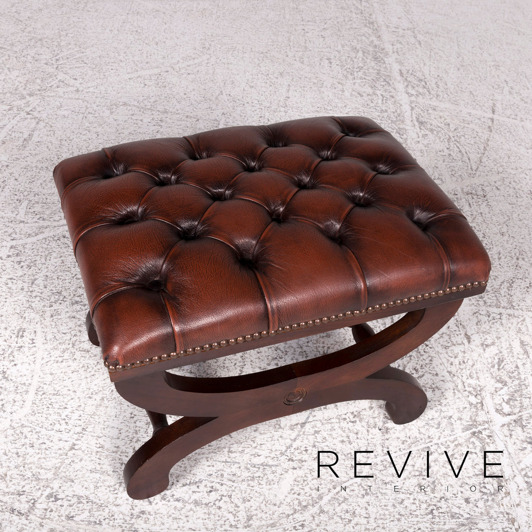 Chesterfield Leder Hocker Braun Schemel Retro #9876