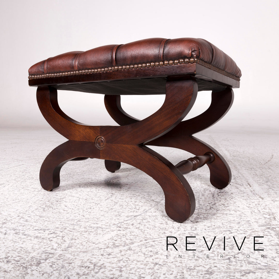 Chesterfield Leder Hocker Braun Schemel Retro #9876