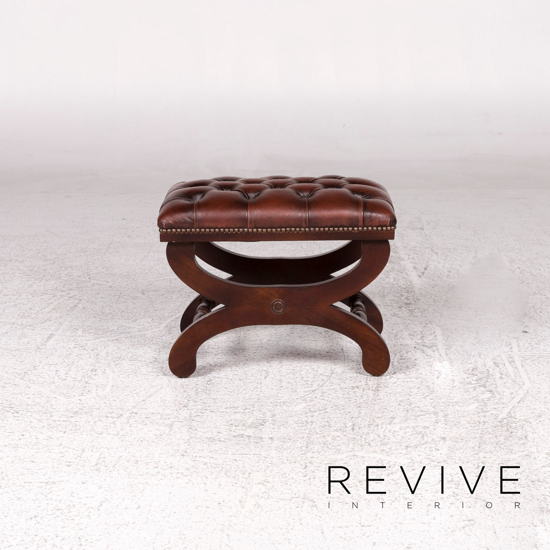 Chesterfield Leder Hocker Braun Schemel Retro #9876