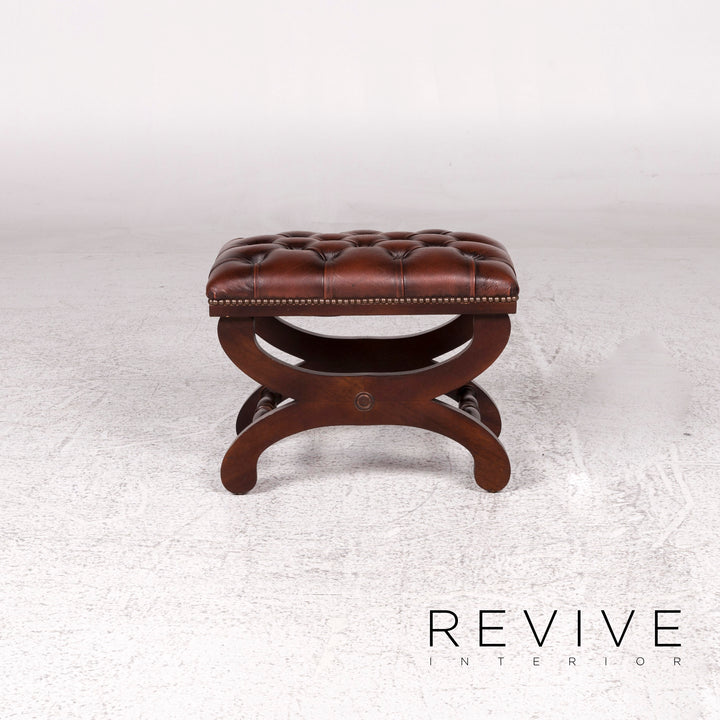 Chesterfield Leder Hocker Braun Schemel Retro #9876