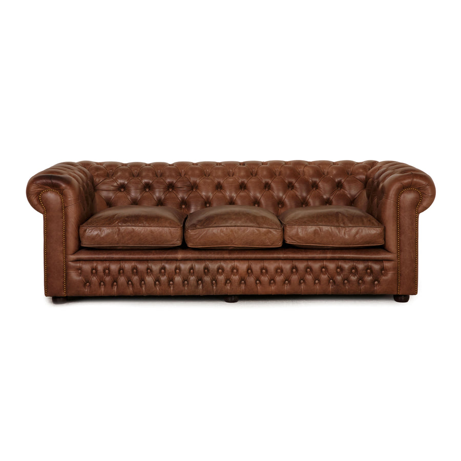 Chesterfield Dreisitzer Leder Sofa Braun Couch