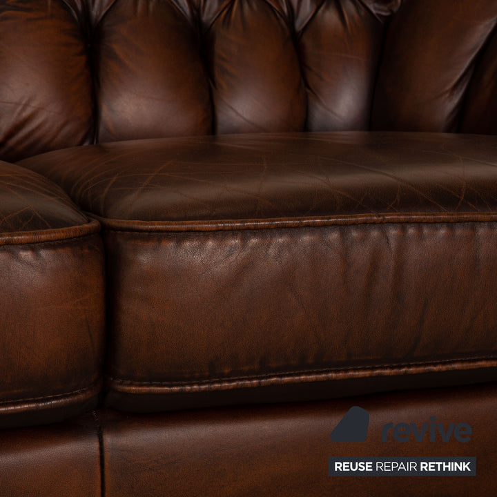 Chesterfield Leder Dreisitzer Braun Dunkelbraun Vintage Sofa Couch