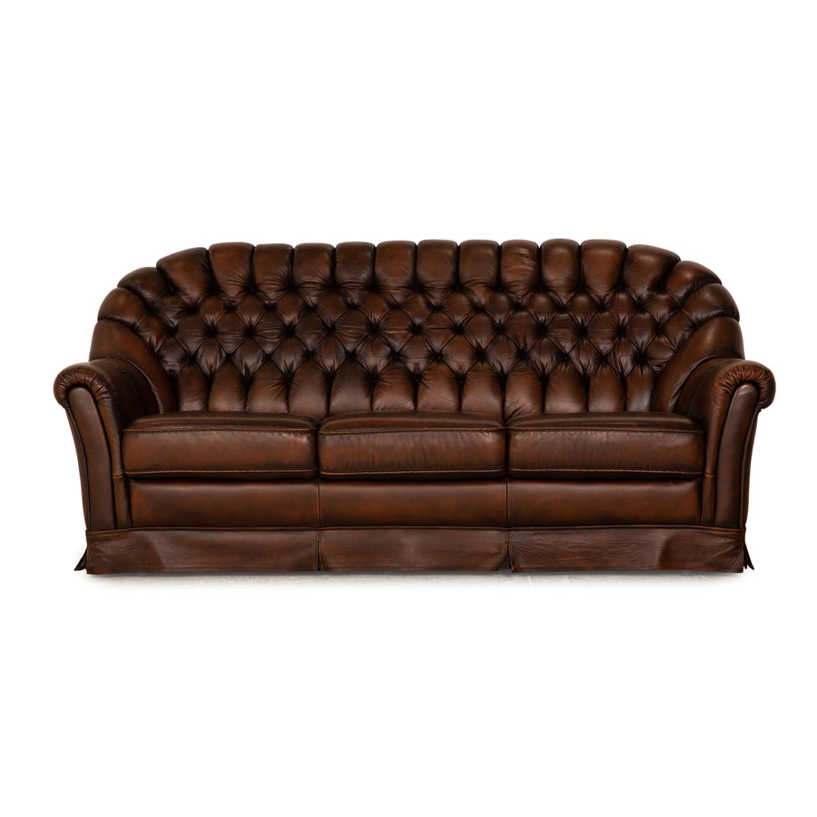 Chesterfield Leder Dreisitzer Braun Dunkelbraun Vintage Sofa Couch