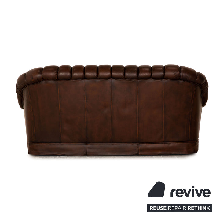 Chesterfield Leder Dreisitzer Braun Dunkelbraun Vintage Sofa Couch