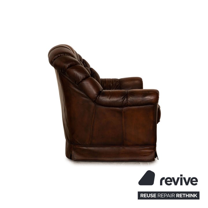 Chesterfield Leder Dreisitzer Braun Dunkelbraun Vintage Sofa Couch
