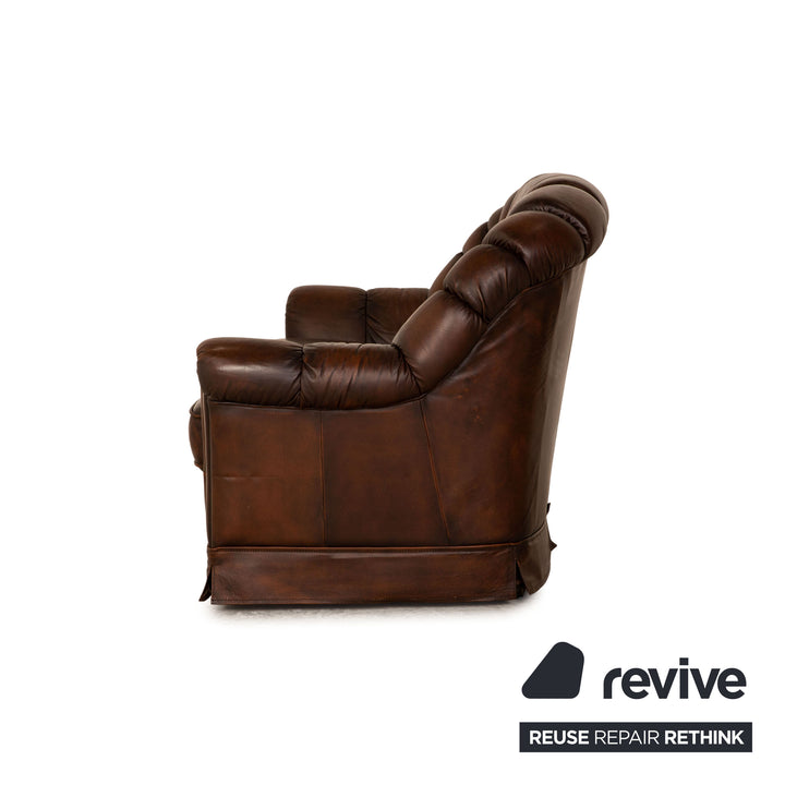 Chesterfield Leder Dreisitzer Braun Dunkelbraun Vintage Sofa Couch