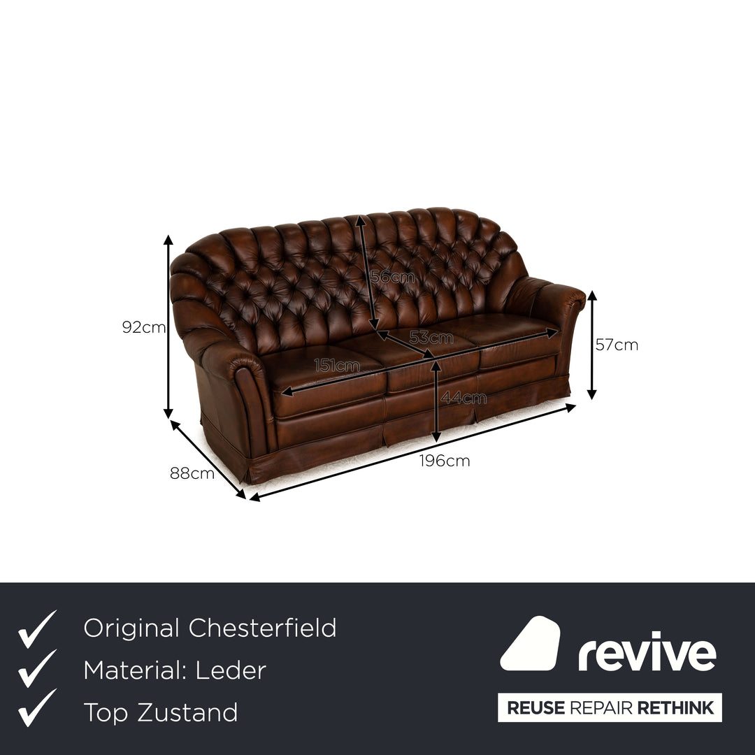 Chesterfield Leder Dreisitzer Braun Dunkelbraun Vintage Sofa Couch