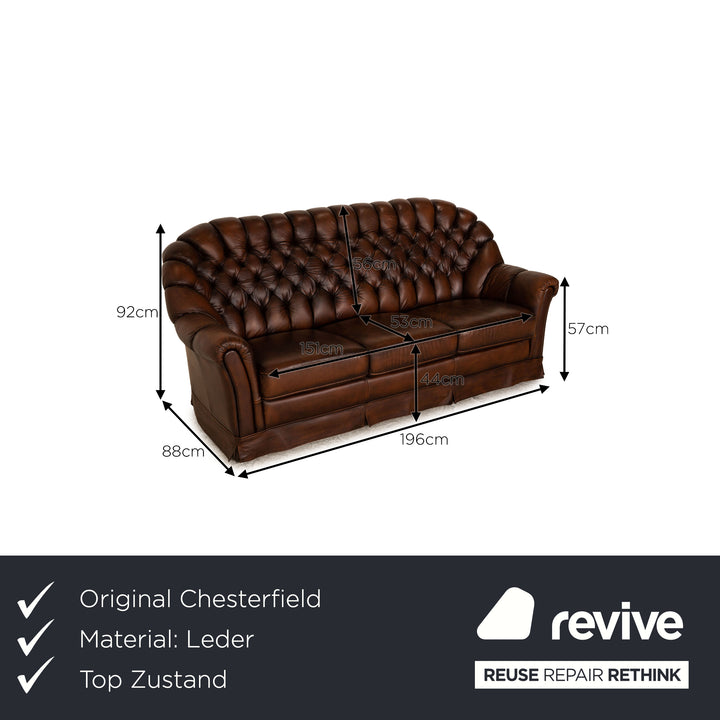 Chesterfield Leder Dreisitzer Braun Dunkelbraun Vintage Sofa Couch