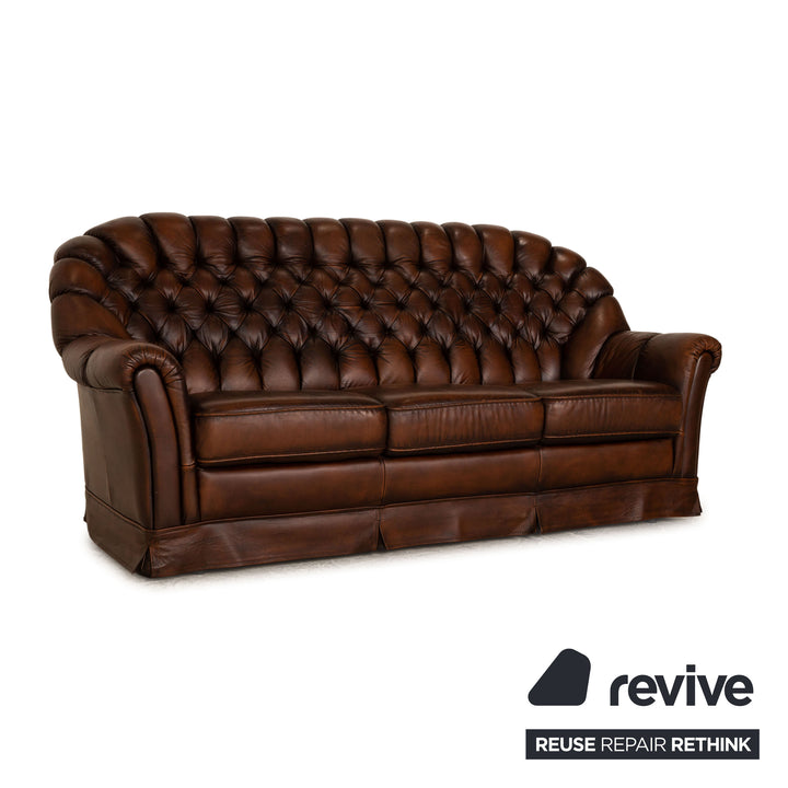 Chesterfield Leder Dreisitzer Braun Dunkelbraun Vintage Sofa Couch