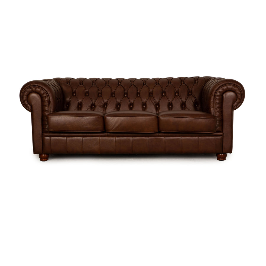 Chesterfield Leder Dreisitzer Braun Sofa Couch